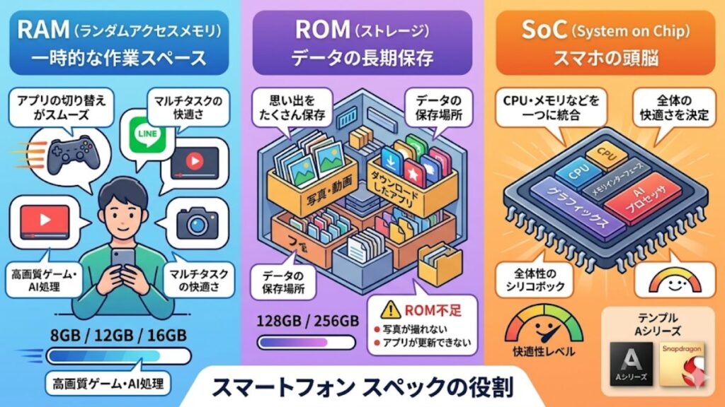 スマホのスペック表にあるRAMとROMの違い