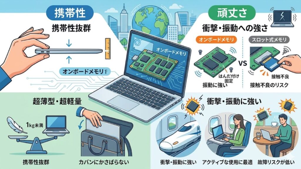 薄型化に貢献するメモリのオンボードのメリットと携帯性