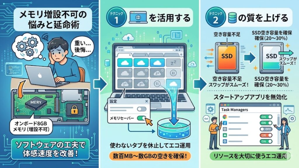 メモリがオンボードで増設できない時の空き容量確保術