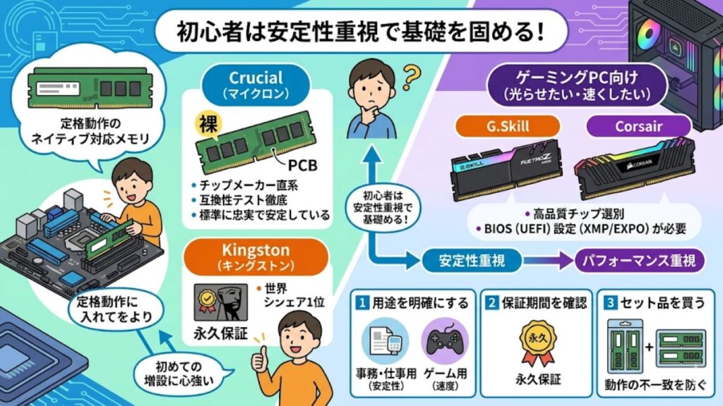 初心者におすすめなメモリメーカーの選び方