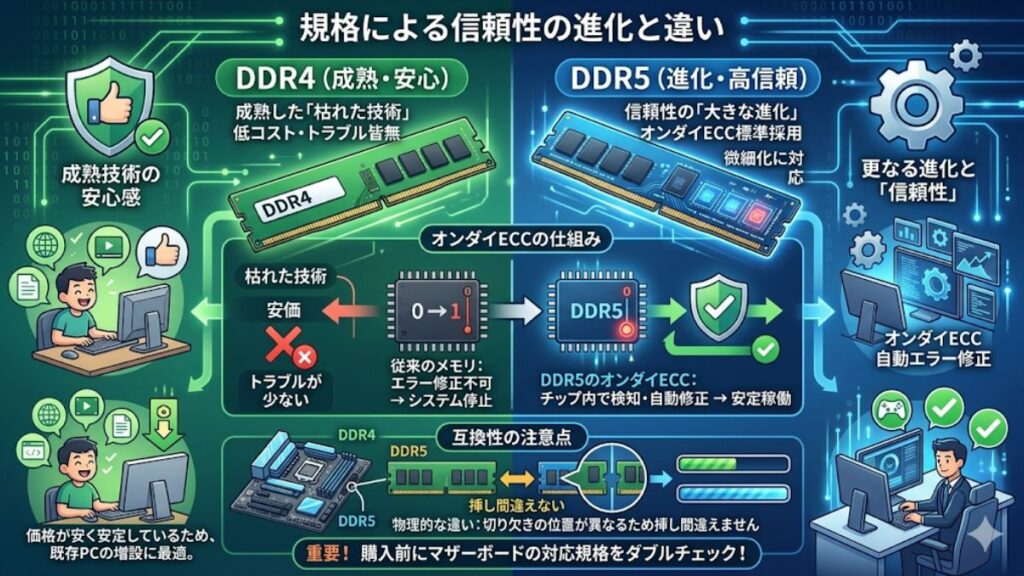 DDR4やDDR5といった規格による信頼性の差