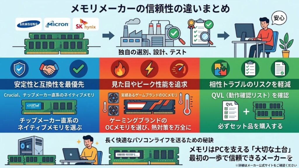 メモリのメーカーによる信頼性の違いのまとめ