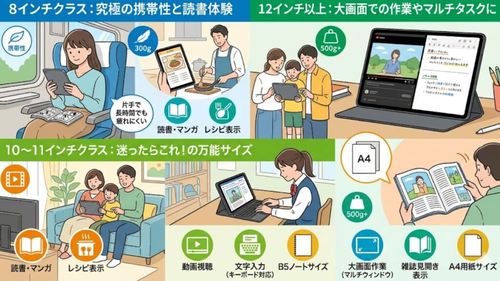 8インチから12インチの画面サイズと用途の選び方