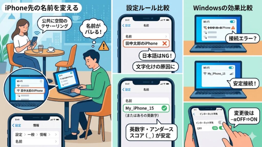 SSIDとして表示されるiPhoneの名前の変更