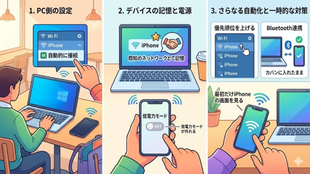 Windowsでテザリングに自動接続する方法