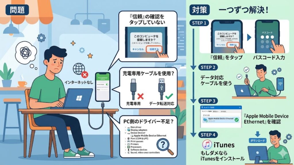 WindowsでiPhoneテザリングができない原因と対策
