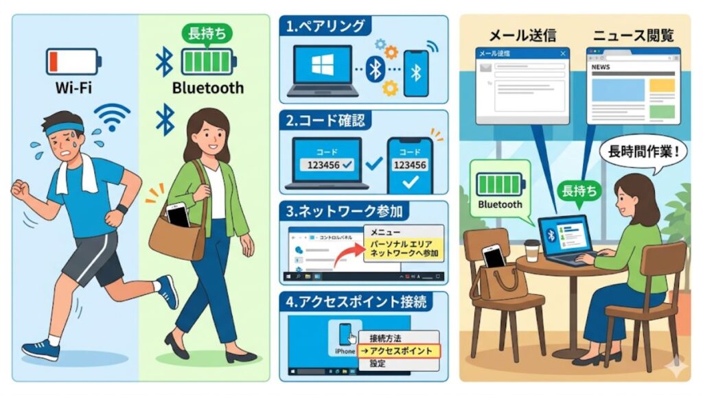Bluetoothによる低消費電力テザリングの活用