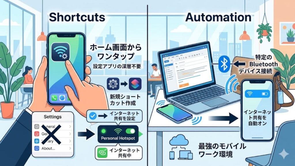 iOSショートカットによるテザリングの自動化